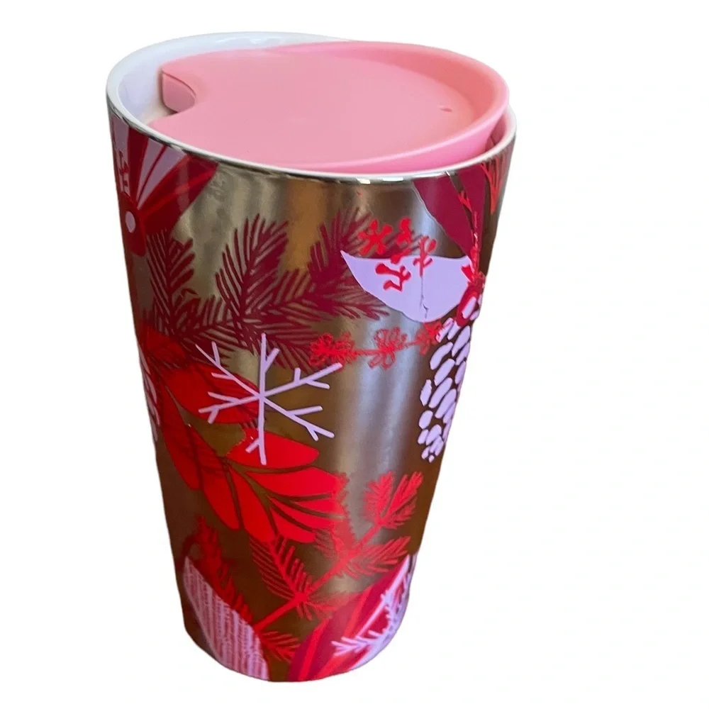 Starbucks Holiday 2021‎ Silver Red Pinecone Double Wall Ceramic Tumbler